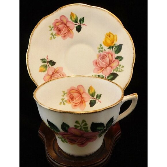 Rosina Pink Roses 5492 Teacup and Saucer - Picture 1 of 8